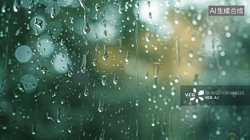 【AI数字艺术】宁静祥和的背景描绘了玻璃窗上的雨滴图片素材
