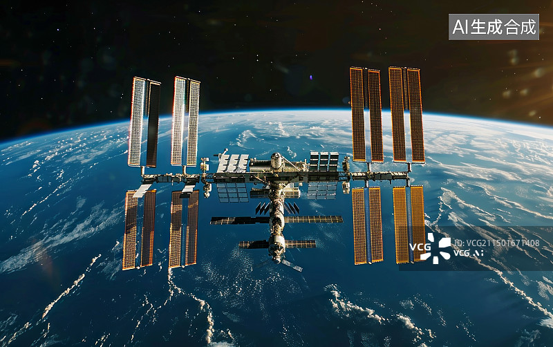 【AI数字艺术】在地球轨道上运行的科技空间站图片素材