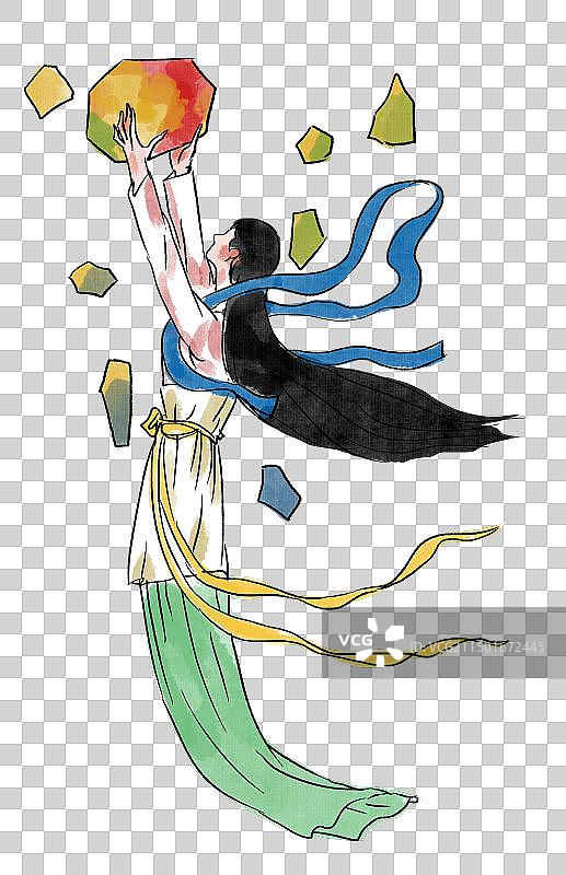 中国风新中式古风古典传统文化古装古代古人汉服服饰神话故事女娲补天成语人物元素素材资讯插画图片素材