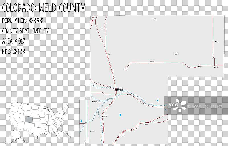 美国科罗拉多州韦尔德县地图图片素材