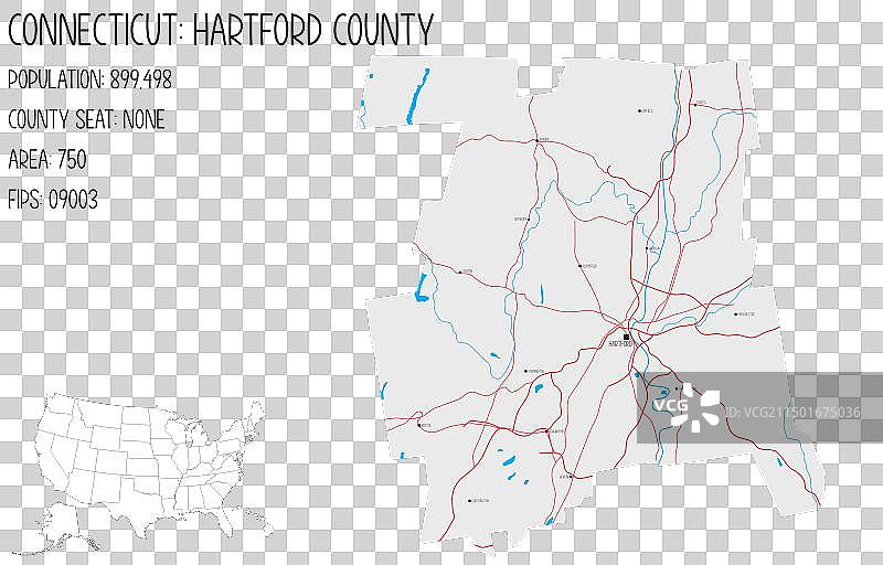 美国康涅狄格州哈特福德县地图图片素材