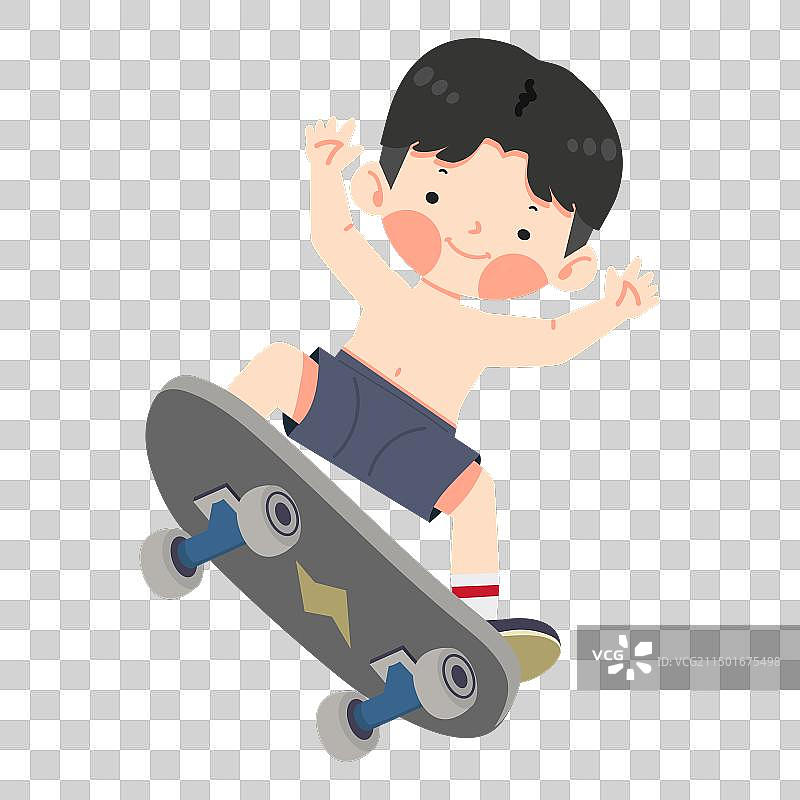 男孩在滑板上跳跃图片素材