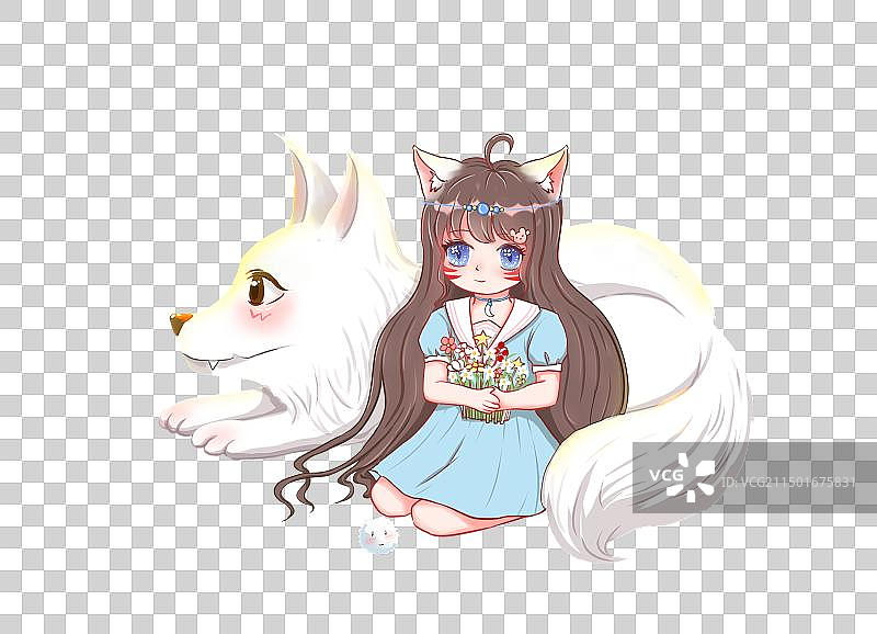 卡通手绘风格小女孩和狗狗图片素材