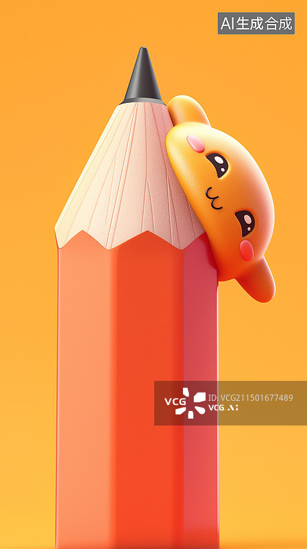 【AI数字艺术】带笑脸的糖果色拟人铅笔橡皮3D卡通立体插画图片素材