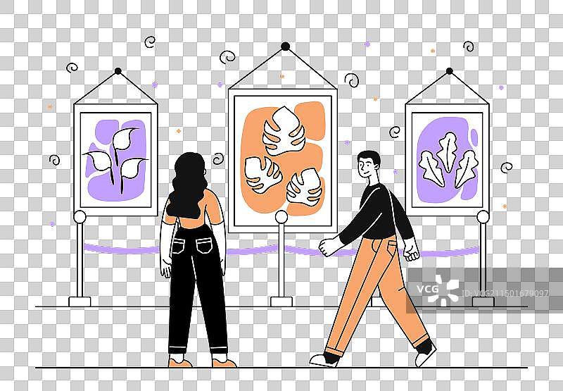 艺术画廊人物线性图片素材