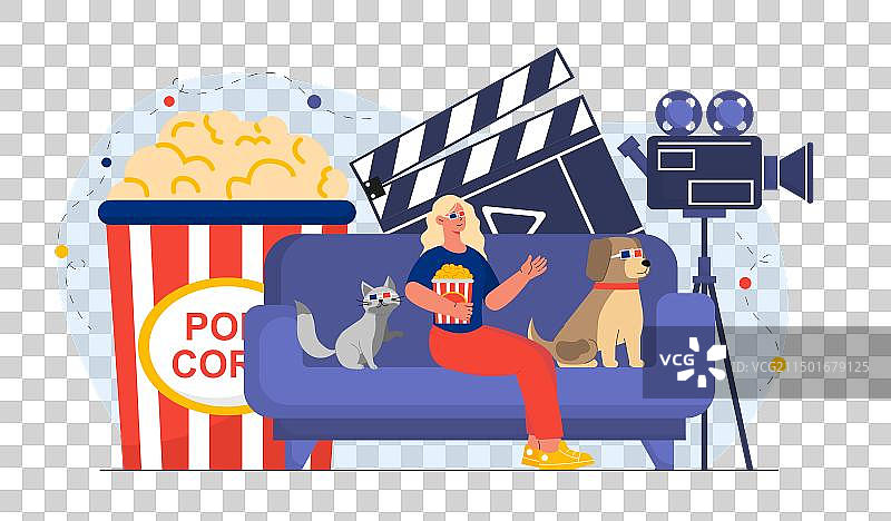 在家看电影的女人图片素材