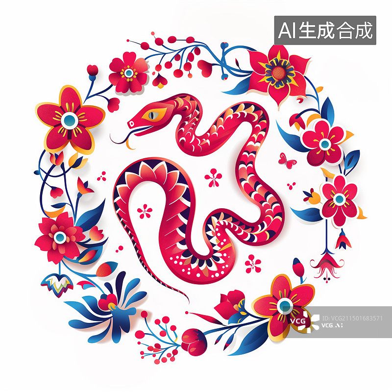 【AI数字艺术】蛇年春节红色剪纸窗花图片素材
