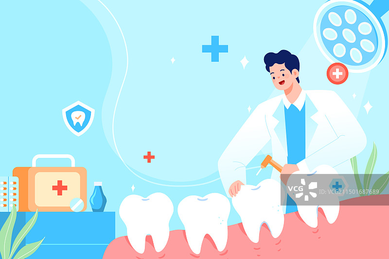 卡通医疗牙科牙医牙齿健康矫正洗牙种植牙蛀牙洁牙口腔护理医师医美医院诊所医生医疗健康背景渐变矢量插画图片素材
