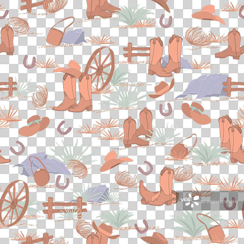 狂野西部栅栏牛仔靴和帽子马车图片素材