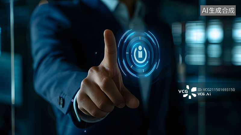 【AI数字艺术】商务人士手指触摸科技屏幕的特写图片素材