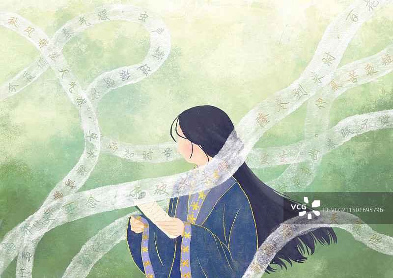 飞花令古诗词肌理插画图片素材