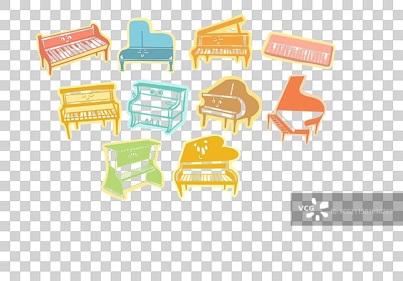 可爱钢琴插画贴纸彩色卡通插画粉色琴电子琴图片素材