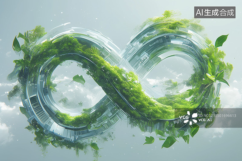 【AI数字艺术】无尽生态：玻璃制无穷符号内的生态系统图片素材