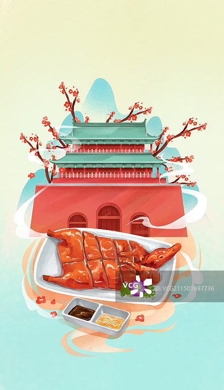 江苏南京钟鼓楼和特色美食 南京板鸭插画图片素材