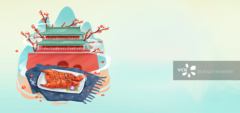 江苏南京钟鼓楼和特色美食 南京板鸭插画图片素材