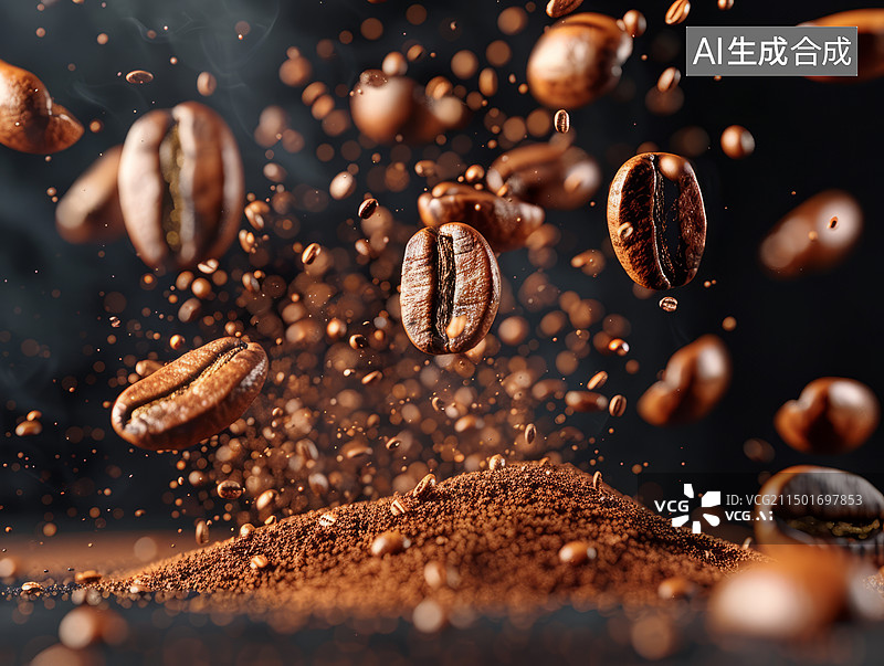 【AI数字艺术】咖啡豆与咖啡粉的动态展示图片素材