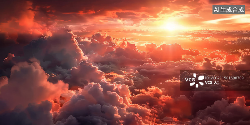【AI数字艺术】云海中的日落景色图片素材