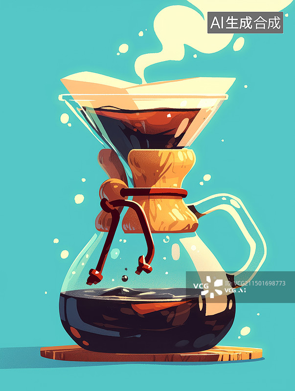 【AI数字艺术】手冲咖啡过程插画图片素材