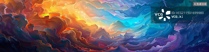 【AI数字艺术】黄昏绚丽的天空水彩插画图片素材