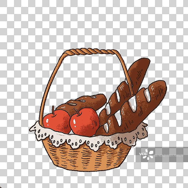面包篮水果篮野餐篮静物插画插图图片素材