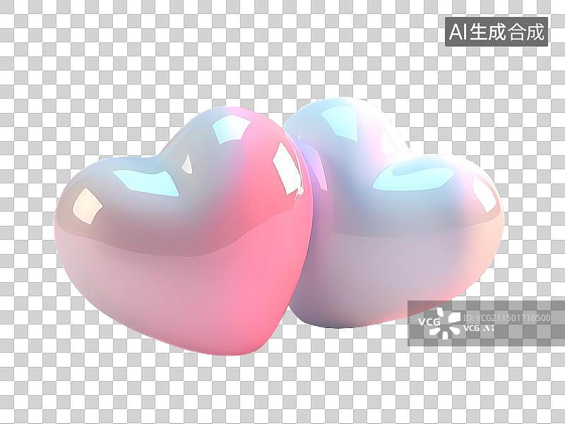 【AI数字艺术】两颗3D立体粉白色爱心元素图片素材