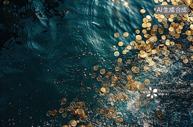 【AI数字艺术】湖面上漂浮的树叶的高角度视图图片素材