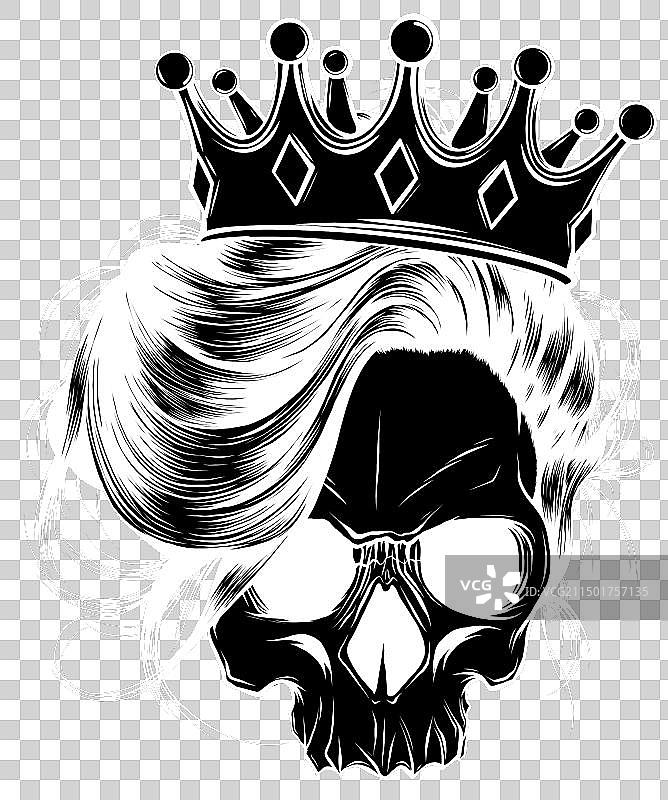 戴着皇冠的白色剪影骷髅女孩图片素材