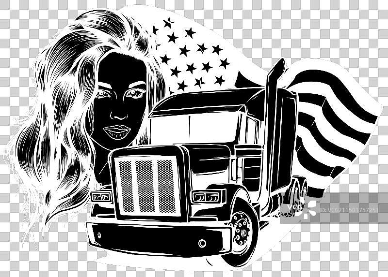 经典美式卡车白色剪影图片素材