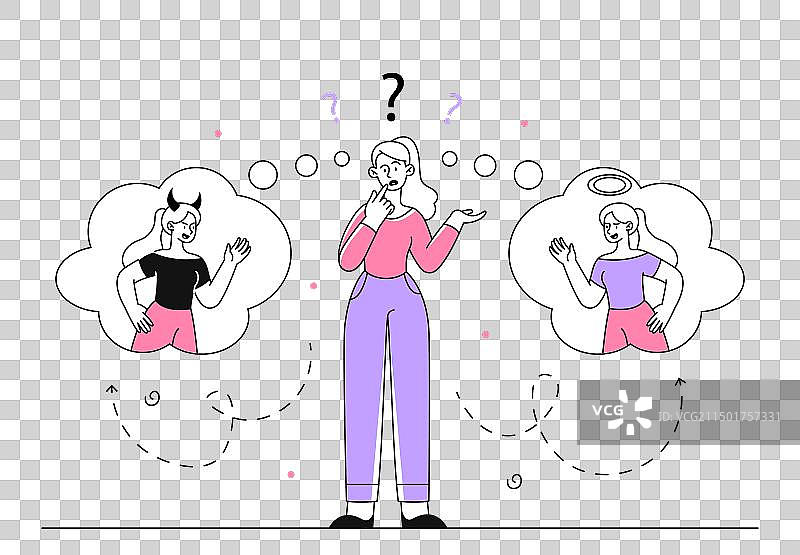 面临艰难选择的女人（线性风格）图片素材