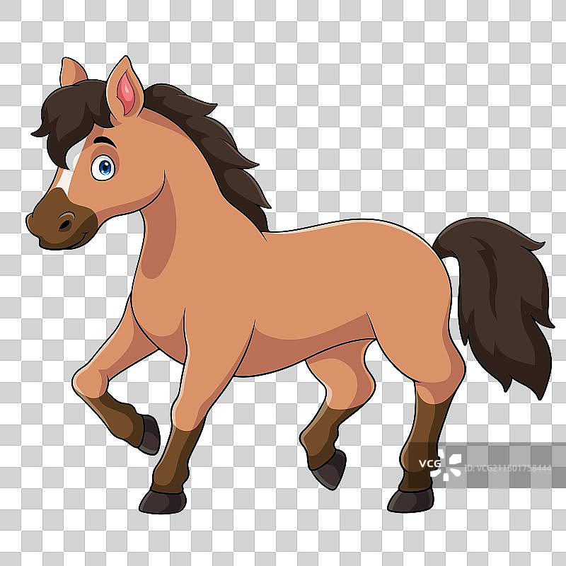 在白色背景上奔跑的卡通棕色马图片素材