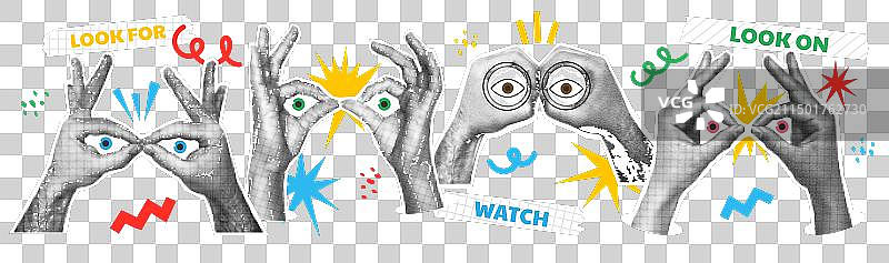 手持双筒望远镜艺术拼贴图片素材