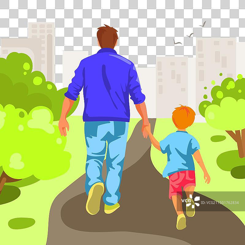 父子在公园里一起散步图片素材