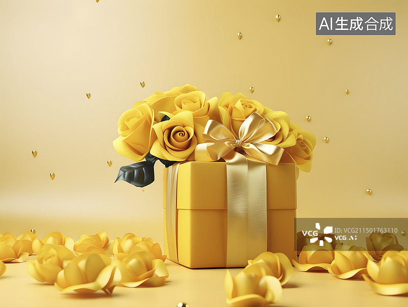 【AI数字艺术】购物节电商促销广告背景:黄玫瑰和礼物盒图片素材