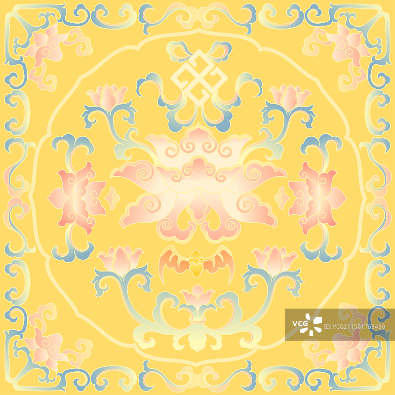 莲花万福花卉叶子中国吉祥纹样国潮插画图片素材