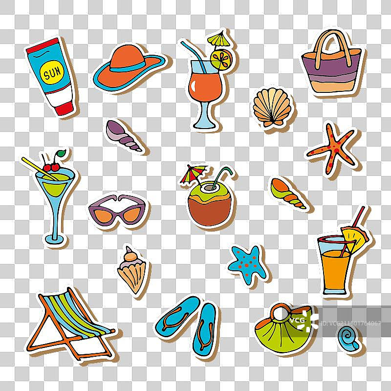 彩色海滩元素贴纸合集图片素材