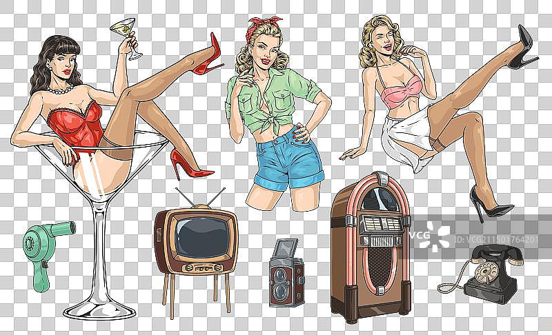 海报女郎文化标签套装图片素材