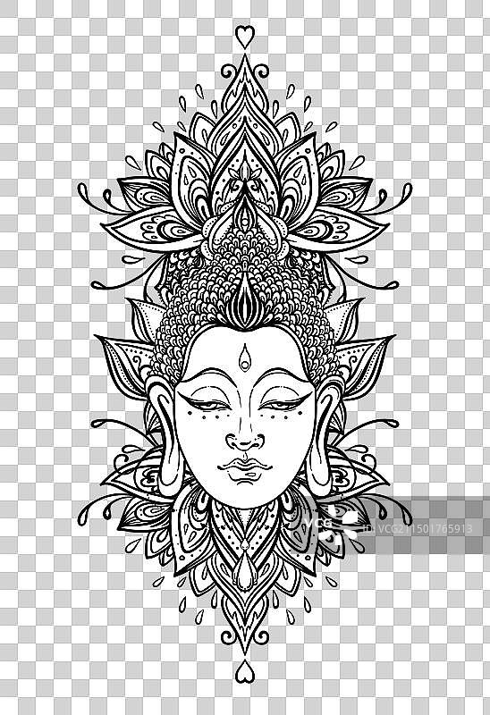 带装饰性花卉的佛头图片素材