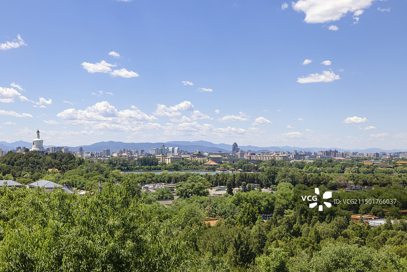 夏天景山公园远眺北海公园城市天际线北京城市风光图片素材