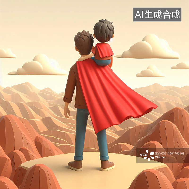 【AI数字艺术】父亲节山顶插画图片素材