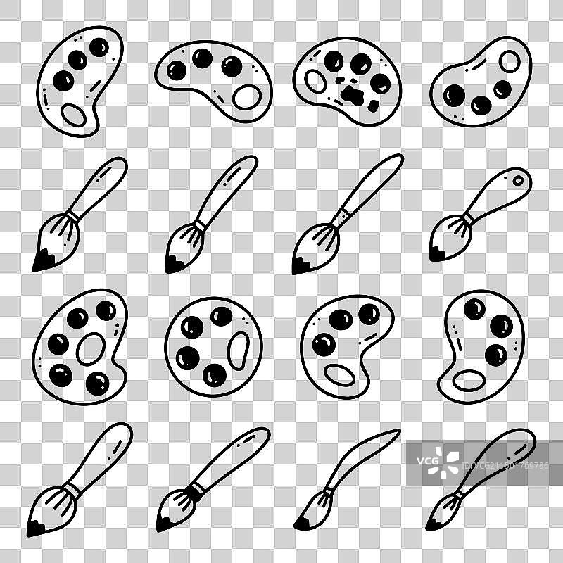 彩色调色板画笔卡通轮廓涂鸦图片素材