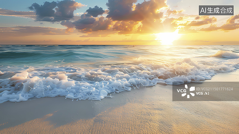 【AI数字艺术】数码日出沙滩大海抽象图形海报背景图片素材