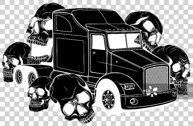 带骷髅的美式卡车白色轮廓图片素材