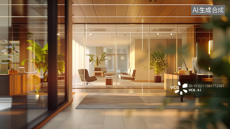 【AI数字艺术】办公室会议室商务极简风格内景图片素材