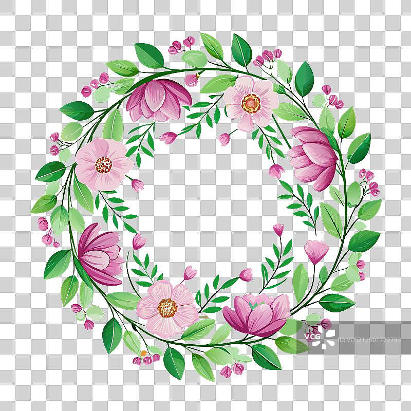 白色背景上的春季花卉圆形边框图片素材