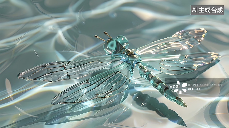【AI数字艺术】数码科技水晶玻璃蜻蜓海报背景图片素材
