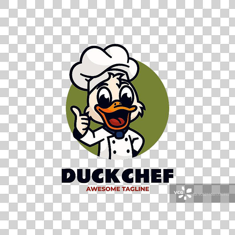 鸭子厨师吉祥物卡通风格标志图片素材
