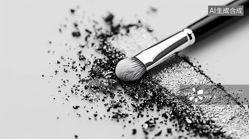 【AI数字艺术】银灰色眼影和化妆刷图片素材