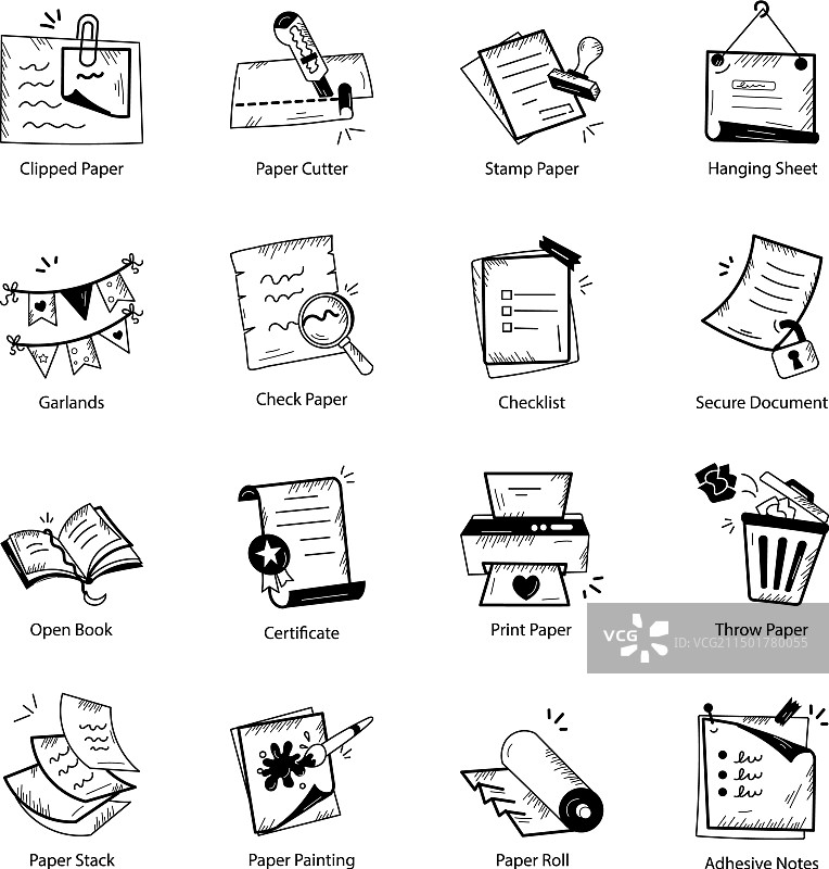 最新纸工艺涂鸦图标包图片素材
