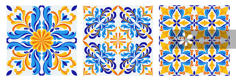 地中海蓝黄色瓷砖图案图片素材