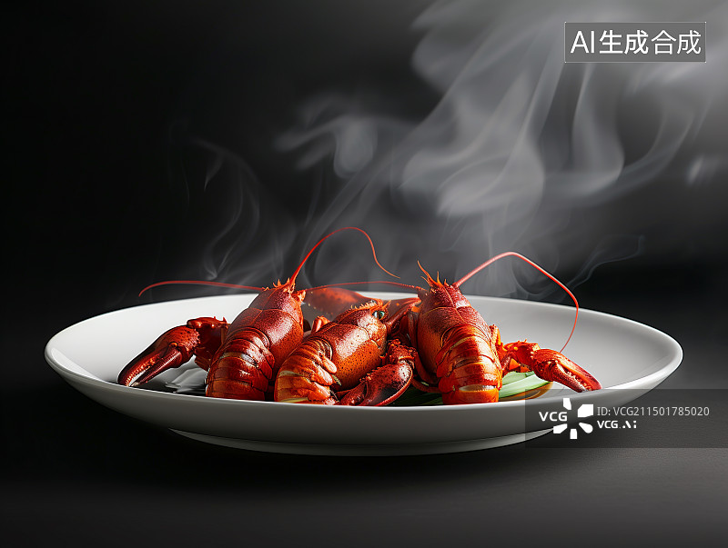 【AI数字艺术】横构图黑色背景的小龙虾图片素材
